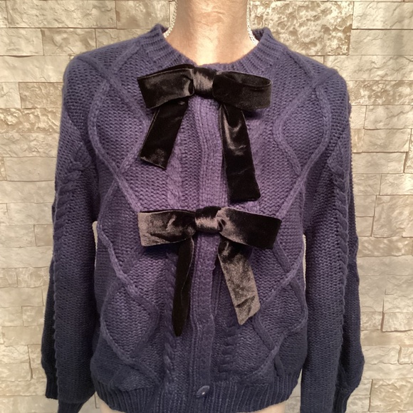 Tuckernuck Hyacinth House Velvet Bow Coquette Cardigan Sweater - Picture 2 of 7